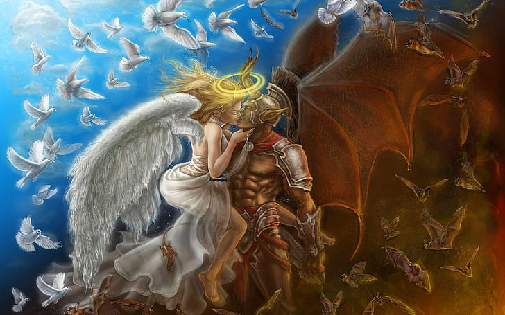 Love Between Angel And Demon Fantasy Hd Wallpaper 1920×1200 16689, HD wallpaper