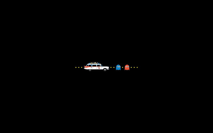 Ghostbuster van chassant les fantômes Pac-Man, application de jeu Packman, minimaliste, 1920x1200, véhicule, fantôme, pac-man, ghostbusters, Fond d'écran HD
