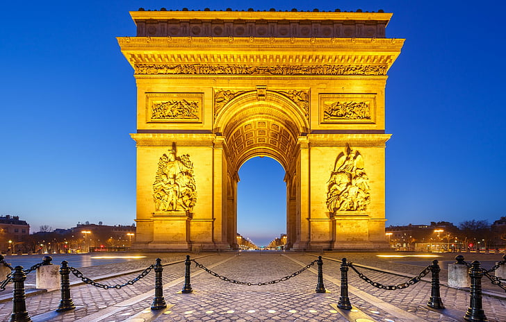 Monumenti, Arc de Triomphe, Francia, Monumento, Notte, Parigi, Sfondo HD