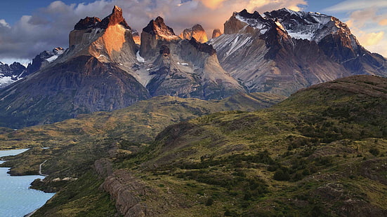 Torres del Paine, 4k, HD Wallpaper, Nationalpark, Patagonien, Chile, Sonnenuntergang, HD-Hintergrundbild HD wallpaper