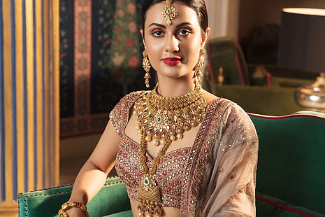 Modelli, modello, bruna, orni, ragazza, indiano, gioielli, rossetto, collana, donna, Sfondo HD HD wallpaper