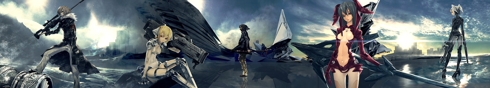 Waffe, Anime, Anime Girls, futuristisch, Triple Screen, HD-Hintergrundbild HD wallpaper
