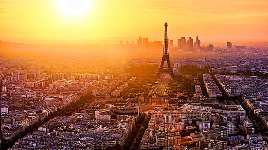 باريس ، شروق الشمس ، سيتي سكيب ، برج ، برج إيفل ، أوروبا ، فرنسا، خلفية HD HD wallpaper