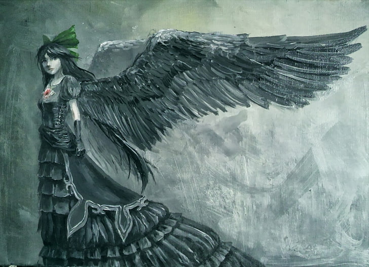 arte da fantasia, anjo, asas, gótico, menina da fantasia, HD papel de parede