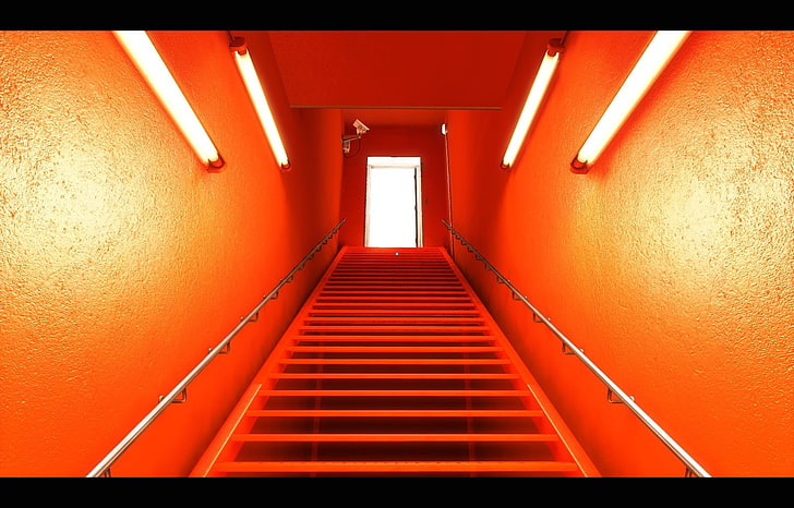 screen shot, video games, Mirror's Edge, stairs, door, camera, climbing, fluorescent, HD wallpaper