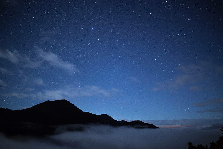 ท้องฟ้ายามค่ำคืนด้านบนกระพริบตาดวงดาวภูเขากลางคืน, วอลล์เปเปอร์ HD