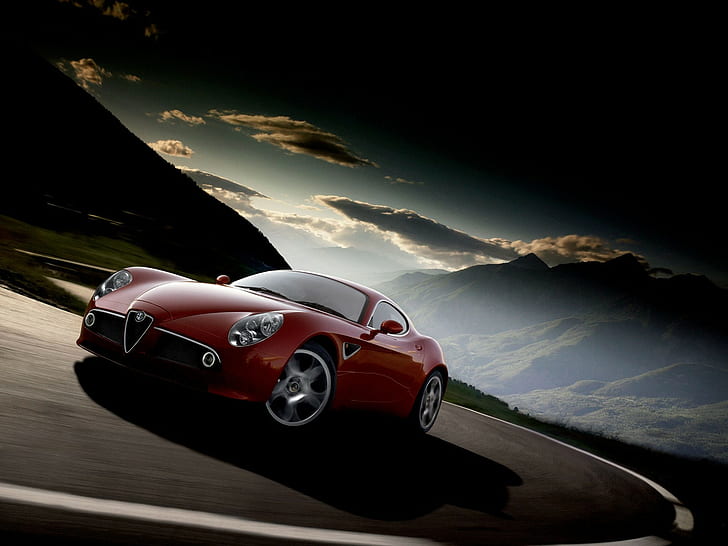 Alfa Romeo, vehicle, car, Mountain, red coupe, alfa romeo, vehicle, mountain, HD wallpaper
