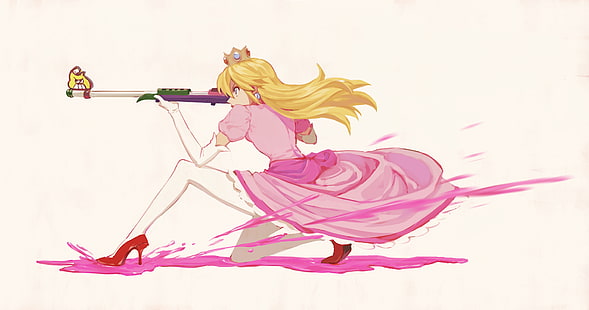 ピーチ姫、ピーチ、銃を持つ女の子、 HDデスクトップの壁紙 HD wallpaper