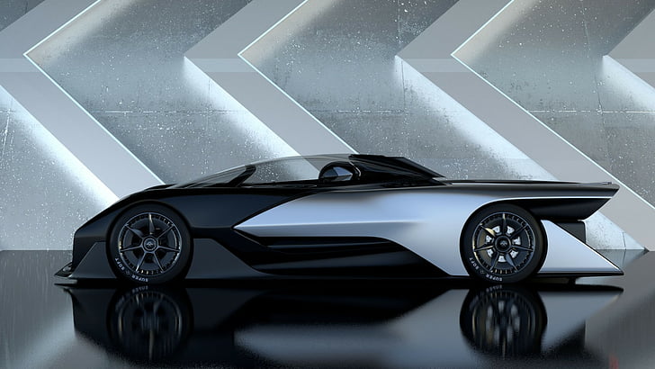 carro esporte preto e prata conceito, FFZERO1, Faraday Future, carro elétrico, os melhores carros elétricos, HD papel de parede
