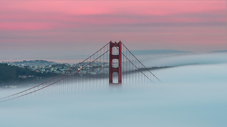 kabut, pemandangan, sinar matahari, jembatan, merah, San Francisco, Jembatan Golden Gate, Wallpaper HD