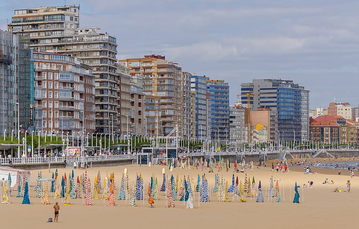 الشاطئ ، المنزل ، إسبانيا ، أستورياس ، خيخون، خلفية HD