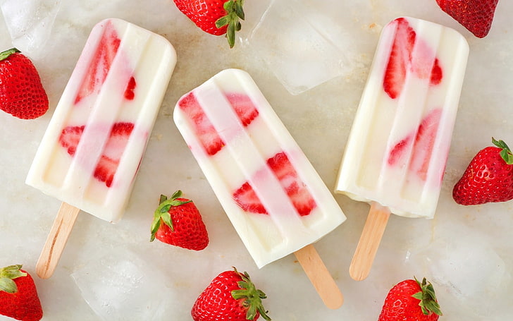 strawberry icecream, summer, fruits, snack, Food, HD wallpaper