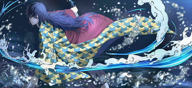 Anime, Demon Slayer: Kimetsu no Yaiba, Boy, Giyuu Tomioka, Sword, Wallpaper HD HD wallpaper