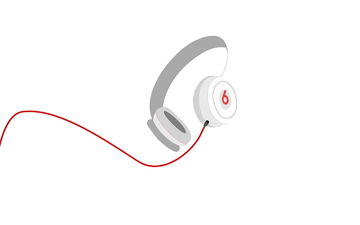 putih Beats oleh Dr. Dre ilustrasi headphone, Beats, headphone, minimalis, Wallpaper HD