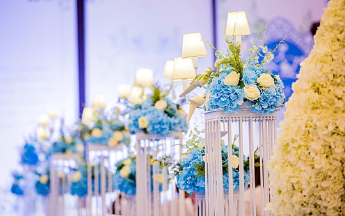 Romantic wedding scene flowers decoration lamp, HD wallpaper HD wallpaper