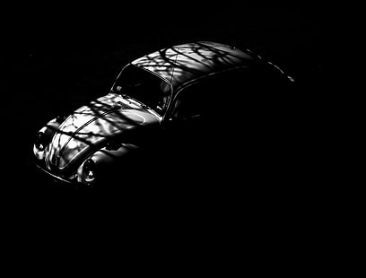 black and white, car, classic, dark, darkness, old, oldtimer, shadows, vehicle, vintage, volkswagen, volkswagen beetle, vw, public domain images, HD wallpaper HD wallpaper