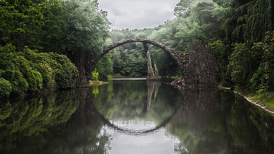 badan air dan pepohonan hijau, jembatan, alam, Taman, Jerman, jembatan, Kromelow, Rocketspace, Wallpaper HD HD wallpaper