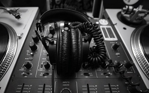 black corded headphones, audio-technica, headphones, monochrome, HD wallpaper HD wallpaper