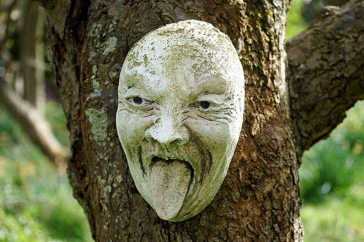 angry, creepy, dark, demon, evil, expression, face, fear, halloween, horror, scary, shock, spooky, tree, woods, HD wallpaper