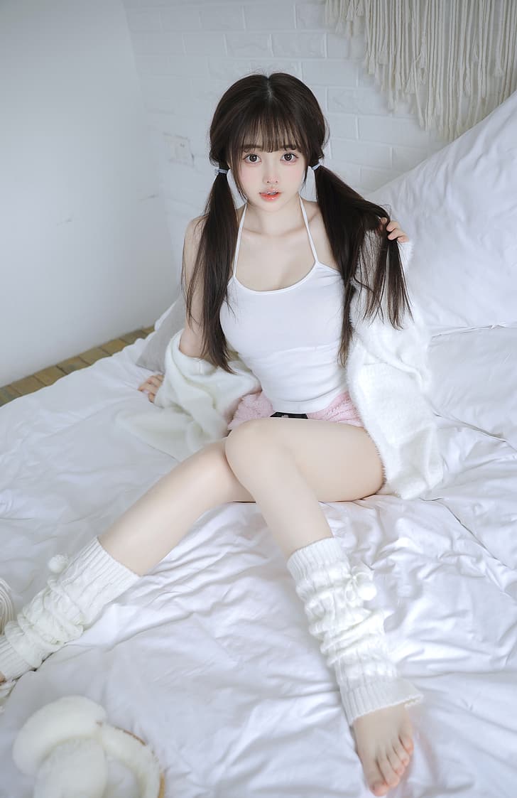 feet, dark hair, Asian, legs together, white, HD wallpaper