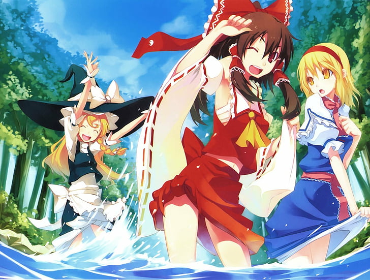 Anime, Touhou, Alice Margatroid, Marisa Kirisame, Reimu Hakurei, HD wallpaper