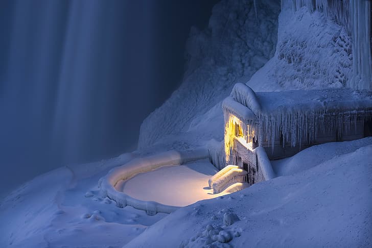 musim dingin, salju, air terjun, es, Kanada, Ontario, Air Terjun Niagara, pengintai, Wallpaper HD