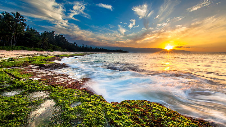 Coucher de soleil sur l'aube de la plage de Maui à Hawaï 4k Ultra Hd Wallpaper pour téléphones mobiles et ordinateur 3840 × 2160, Fond d'écran HD