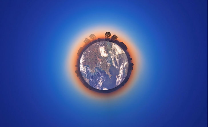 Bumi, bola panorama, latar belakang biru, Wallpaper HD
