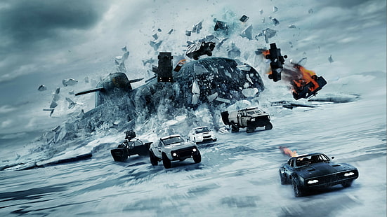 La escena de la película Fast & The Furious 7, The Fate of the Furious, autos de carrera, las mejores películas, Fondo de pantalla HD HD wallpaper