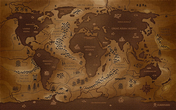map, inverted, world map, Vladstudio, history, artwork, reversed, brown, HD wallpaper