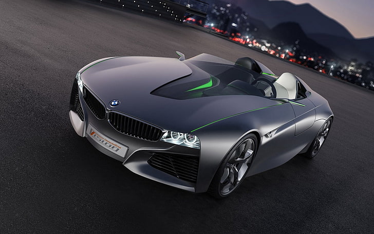 szary samochód koncepcyjny BMW Vision, bmw, auto, czarny, stylowy, Tapety HD
