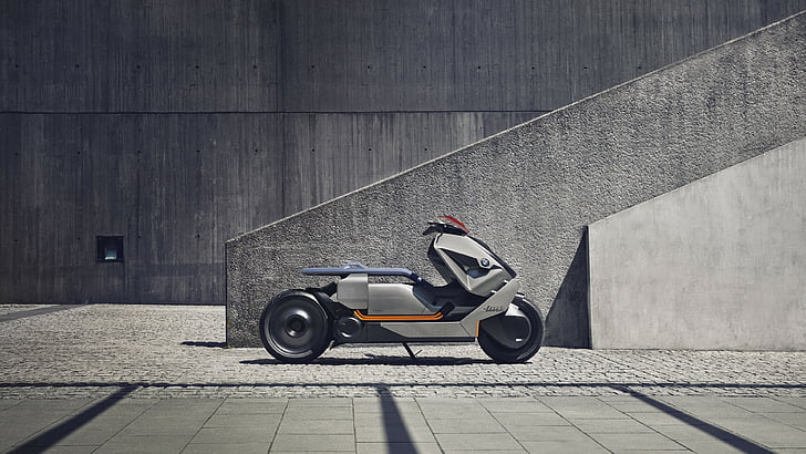 skuter otomatis hitam dan abu-abu, BMW Motorrad, Concept Link, Sepeda listrik, HD, 4k, Wallpaper HD