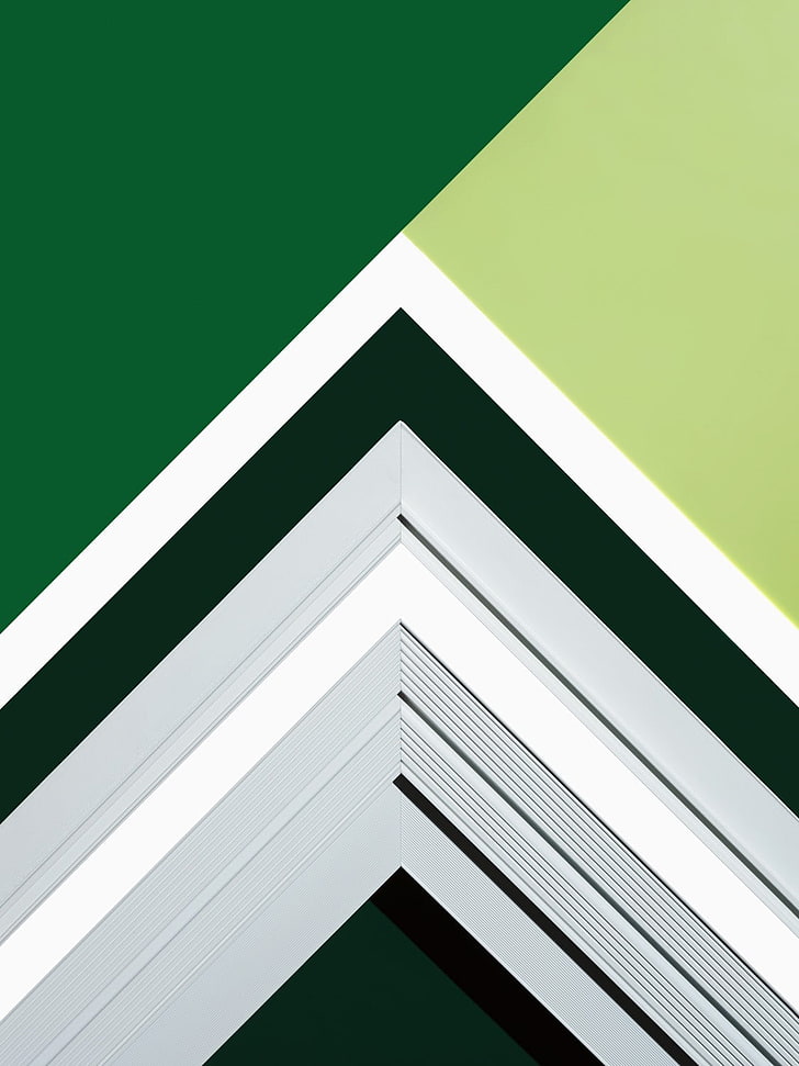foto abstrak hijau, putih, dan hitam, seni digital, Android L, minimalis, pola, garis, Wallpaper HD, wallpaper seluler
