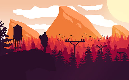 Berge, Firewatch, Minimalismus, Landschaft, Wandern, HD-Hintergrundbild HD wallpaper