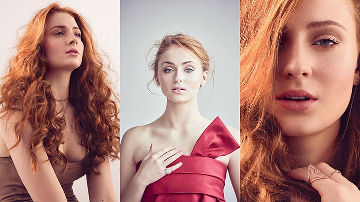 Sophie Turner, berambut merah, wanita, kolase, aktris, Wallpaper HD