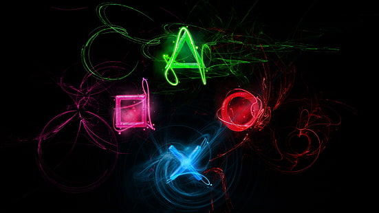 Лого на контролера SONY Playstation, Sony, PlayStation, видео игри, цветни, зелени, розови, циан, червени, HD тапет HD wallpaper