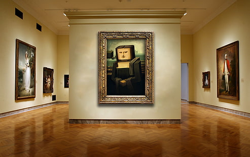 Лего мона лиза живопись illustratio, стена, галерея, картины, кубизм, мона лиза, HD обои HD wallpaper