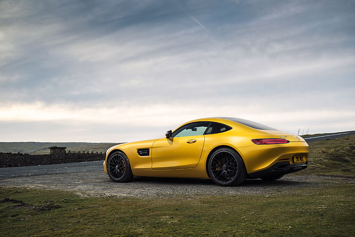 yellow, Mercedes, AMG, UK-spec, 2015, GT S, C190, HD wallpaper