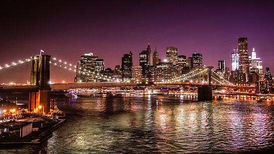New York Amerika Birleşik Devletleri Gece Brooklyn Köprüsü'nden Manhattan Köprüsü Ultra Hd Duvar Kağıtları Ve Dizüstü 3840 × 2160, HD masaüstü duvar kağıdı HD wallpaper