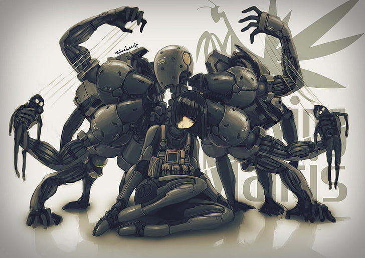 тапет за сив робот, Metal Gear Solid 4, BB Corps, машина, произведения на изкуството, Screaming Mantis, видео игри, Metal Gear Solid, HD тапет