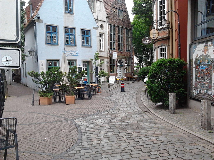 Altstadt, Caf, Gasse, Kopfsteinpflaster, HD papel de parede
