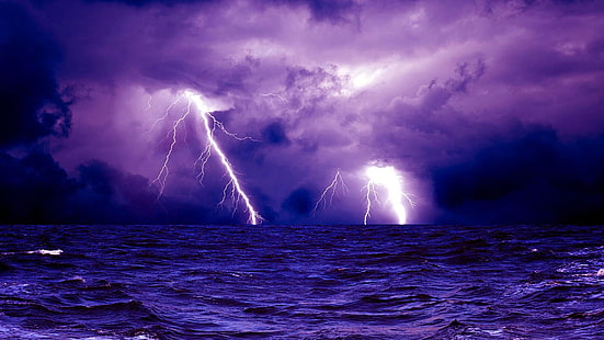 雲、雷、海、海、嵐、波、 HDデスクトップの壁紙 HD wallpaper