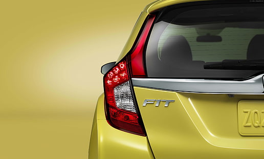 gul, baksida, Honda Jazz, stadsbilar, Honda Fit Hybrid, Bästa bilar 2015, provkörning, HD tapet HD wallpaper