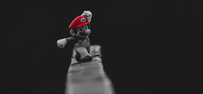 Super Mario figure, 500px, red, toys, selective coloring, Super Mario, HD wallpaper HD wallpaper