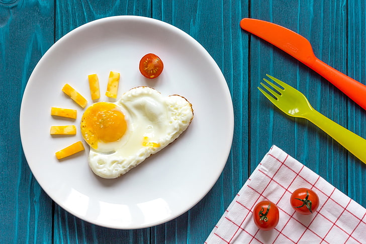 eggs, Sun, tomatoes, food, HD wallpaper