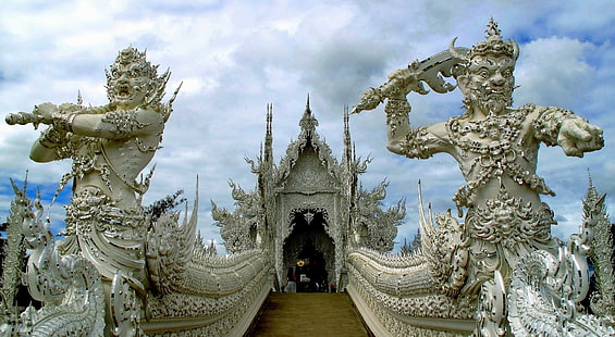 Храмы, Ват Ронг Кхун, провинция Чианг Рай, Храм, Таиланд, HD обои HD wallpaper