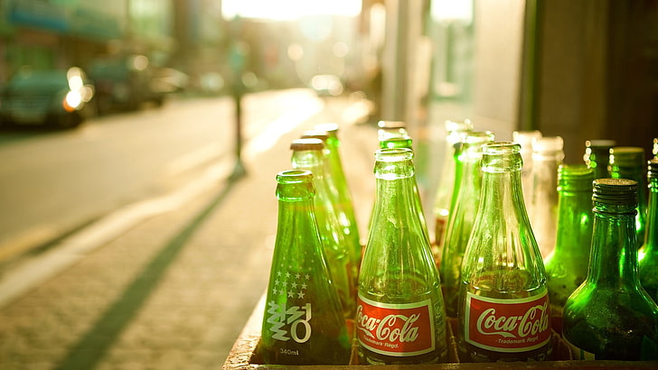 Butelki szklane Coca-Cola, Coca-Cola, butelki, Tapety HD