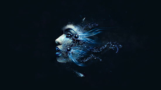 Blue Face, художественный, абстрактный, девушка, 3d, синий, 3d и абстрактный, HD обои HD wallpaper