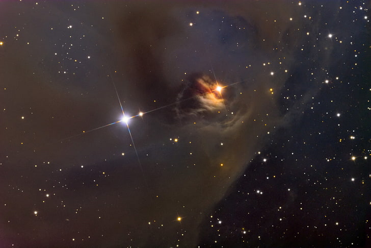 оранжевая туманность, космос, NGC 1555, звезды, цифровое искусство, космическое искусство, HD обои