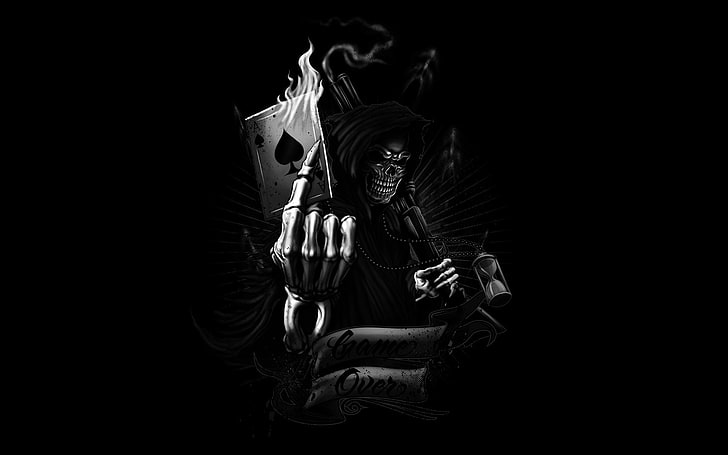 скелет, държащ илюстрация на карта, Dark, Grim Reaper, HD тапет